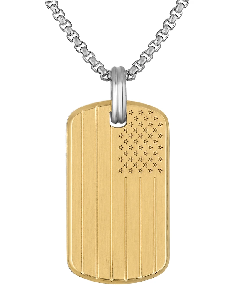 Bulova Men's 150th Anniversary American Flag Two-Tone Stainless Steel Dog Tag Pendant 24" Necklace