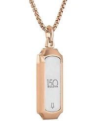 Bulova Men's 150th Anniversary Rose Gold-Tone Stainless Steel Blue Sapphire Accent Dog Tag Pendant Necklace, 24" + 2" extender