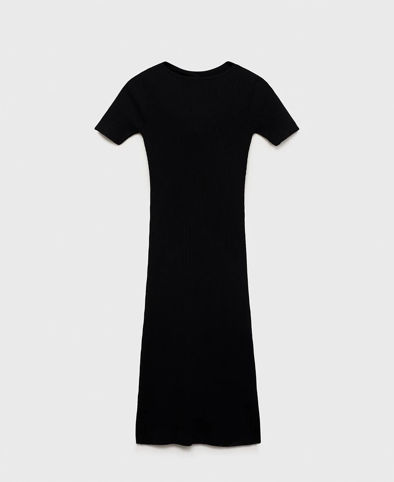 Mango Women's Slit Neckline Ribbed Midi Dress