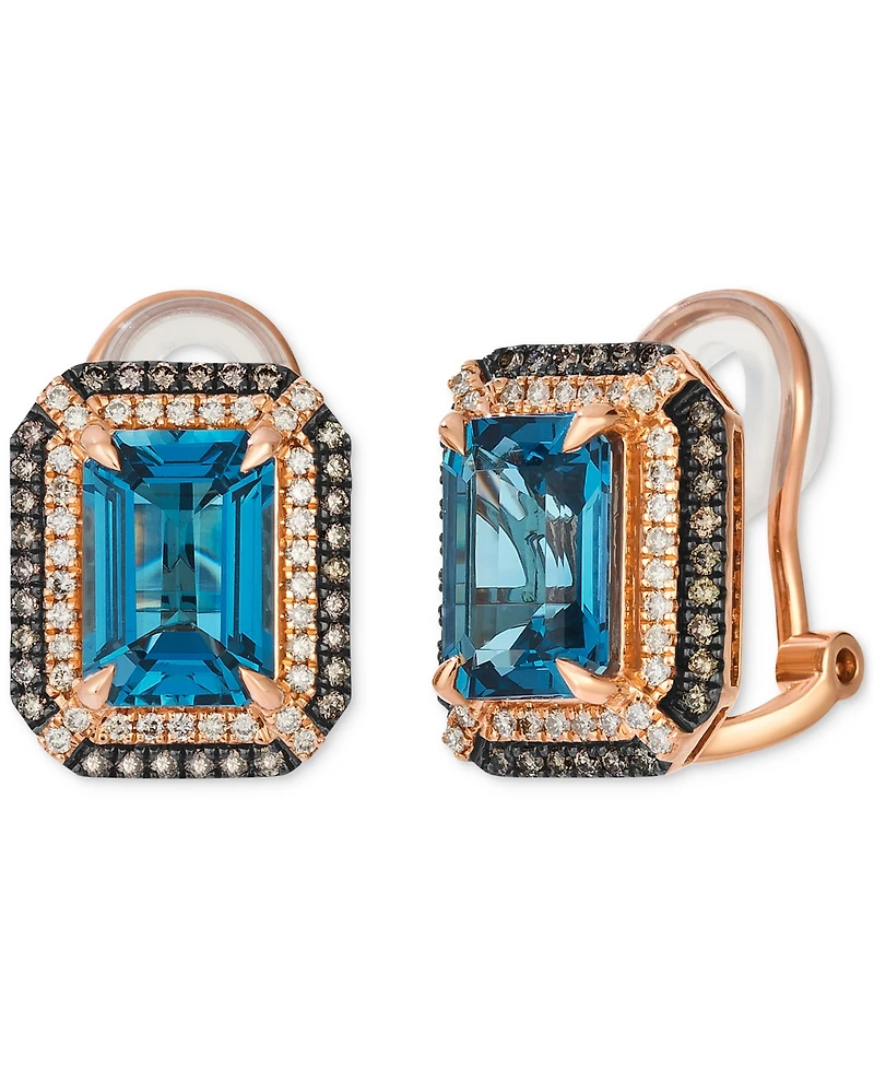 Le Vian Deep Sea Blue Topaz (5 ct. t.w.) & Diamond (5/8 ct. t.w.) Post/Clip-On Convertible Button Earrings in 14k Rose Gold
