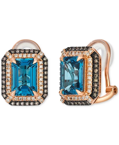 Le Vian Deep Sea Blue Topaz (5 ct. t.w.) & Diamond (5/8 ct. t.w.) Post/Clip-On Convertible Button Earrings in 14k Rose Gold