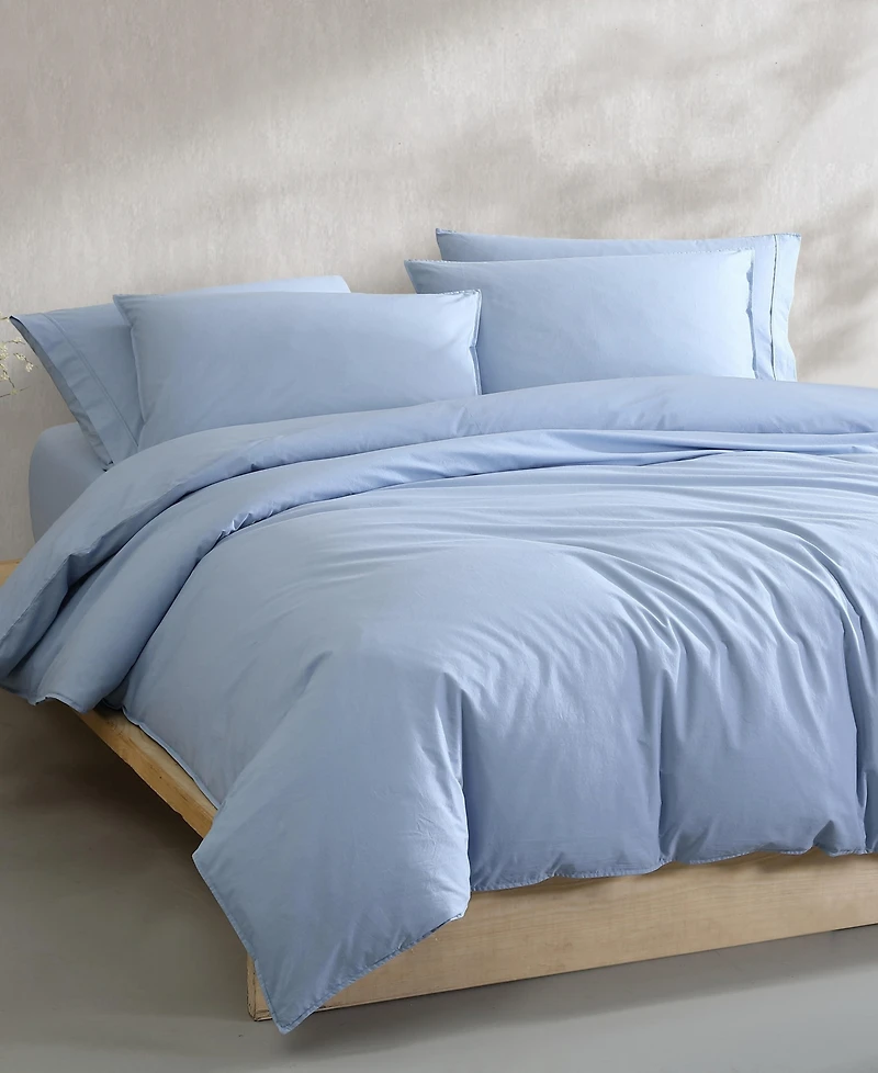 Calvin Klein Washed Percale Cotton Solid 3 Piece Comforter Set