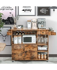 Rolling Kitchen Island Cart with Drop-Leaf and Wine Rack