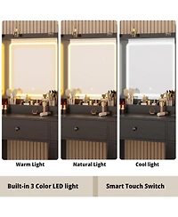 Vanity Desk with Led Lights Mirror and Charging Station, Makeup Vanity ...