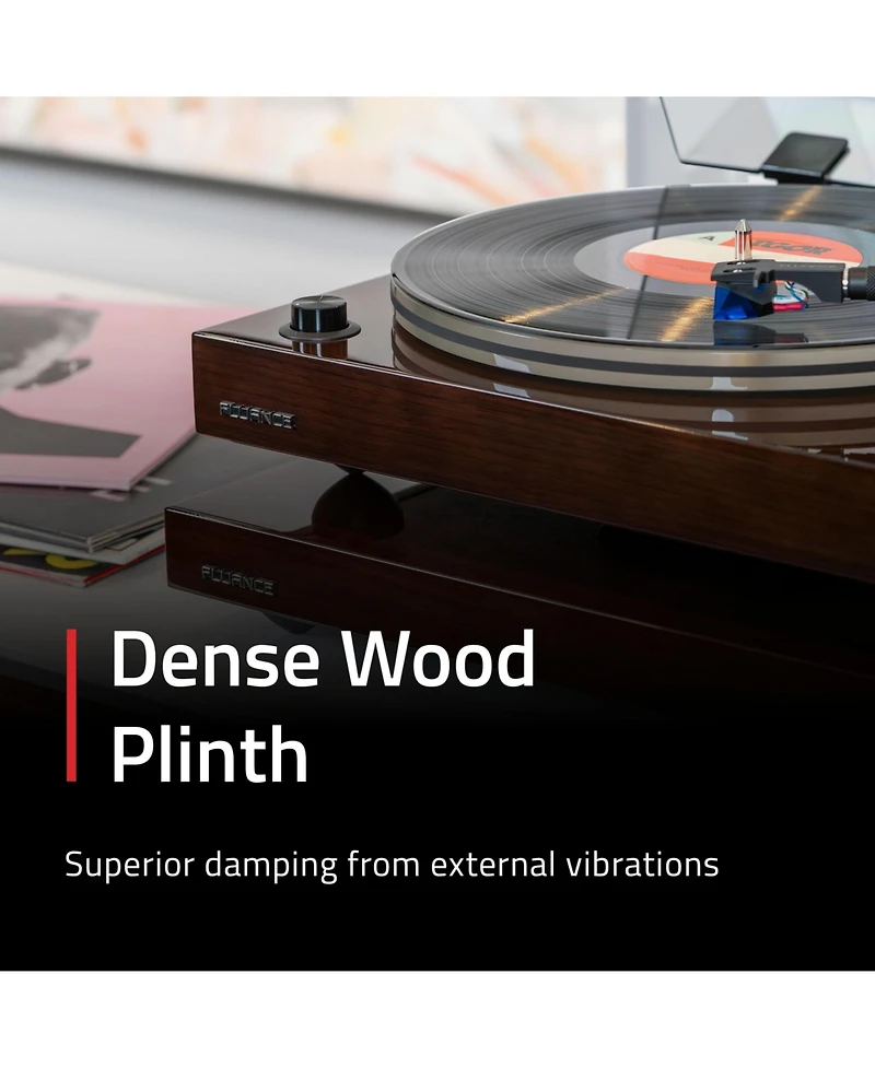 Fluance Turntable Isolation Base Anti-Vibration Wood Platform And HiFi Vinyl Record Weight Stabilizer with Rubberized Finish - Natural Walnut