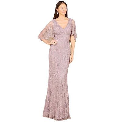 Lara Women's Cape Sleeve Mermaid Gown