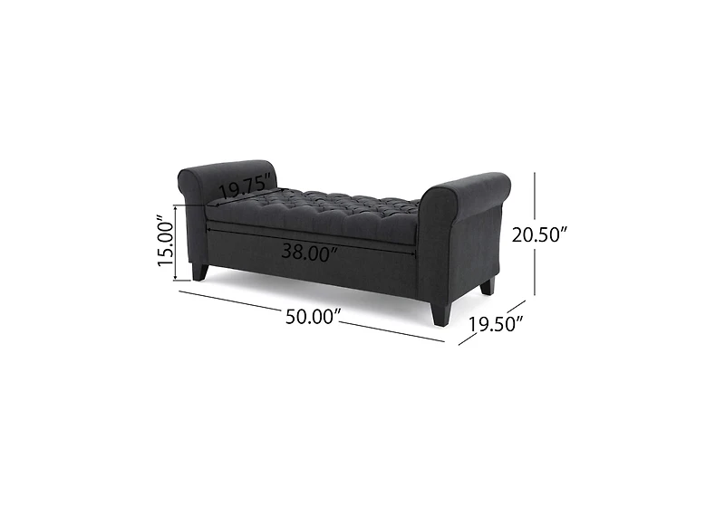 Tufted Storage Ottoman Bench with Rolled Arms, Button-Tufted Diamond Stitching, Soft-Close Hinges, and Versatile Design for Seating and Storage-The Po