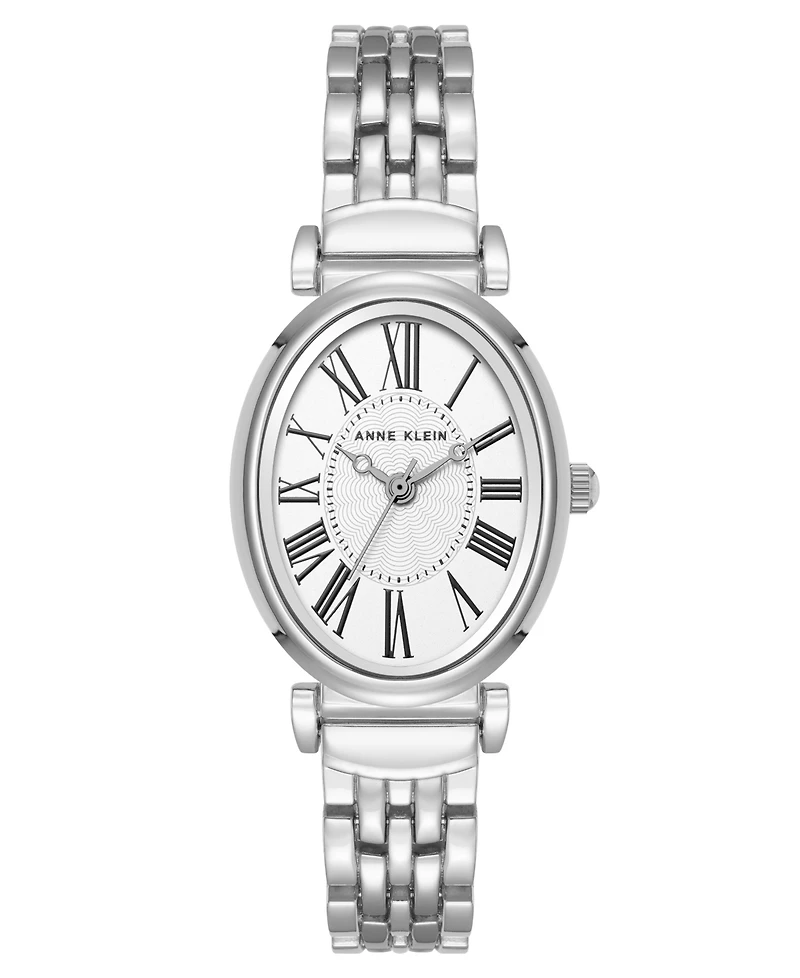 Anne Klein Women's Quartz Oval Roman Numeral Silver-Tone Metal Alloy Watch, 25mm