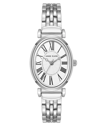 Anne Klein Women's Quartz Oval Roman Numeral Silver-Tone Metal Alloy Watch, 25mm