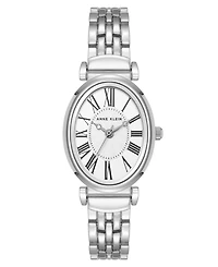 Anne Klein Women's Quartz Oval Roman Numeral Silver-Tone Metal Alloy Watch, 25mm