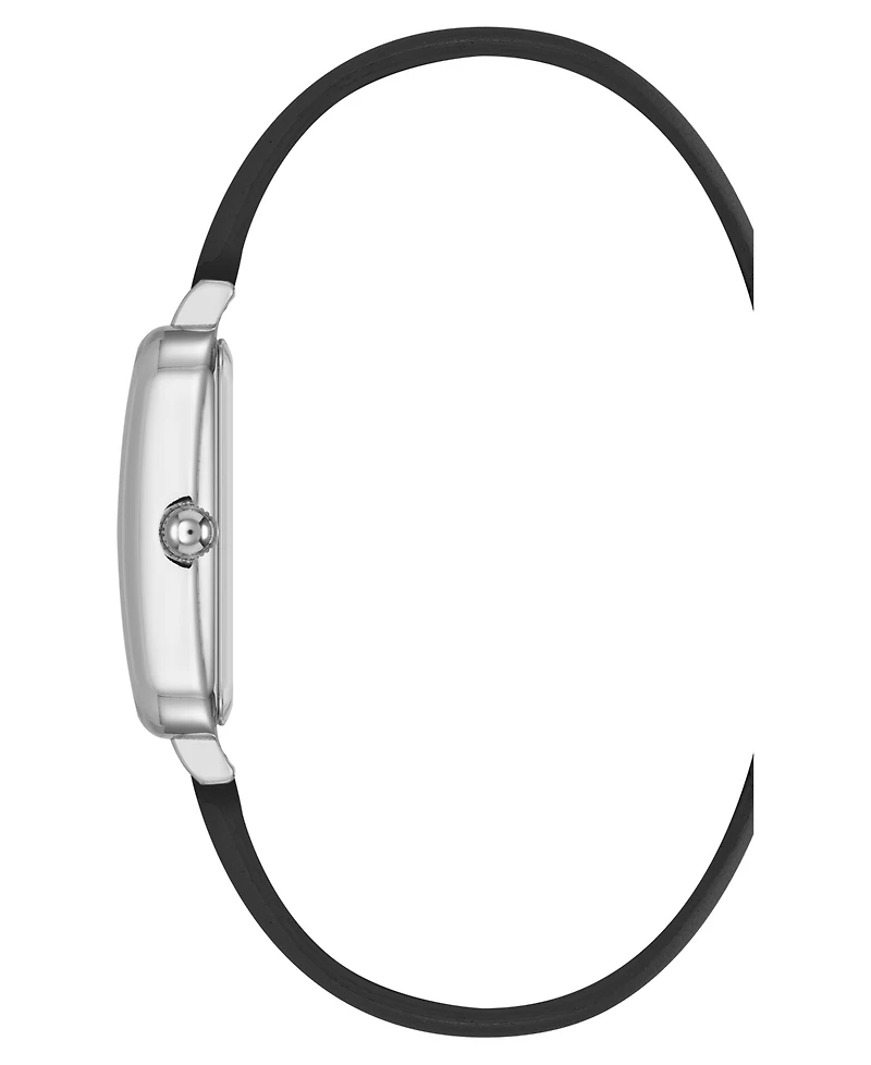 Anne Klein Women's Quartz Rectangular Black Polyurethane Leather and Silver-Tone Metal Alloy Watch, 23mm