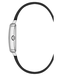 Anne Klein Women's Quartz Rectangular Black Polyurethane Leather and Silver-Tone Metal Alloy Watch, 23mm