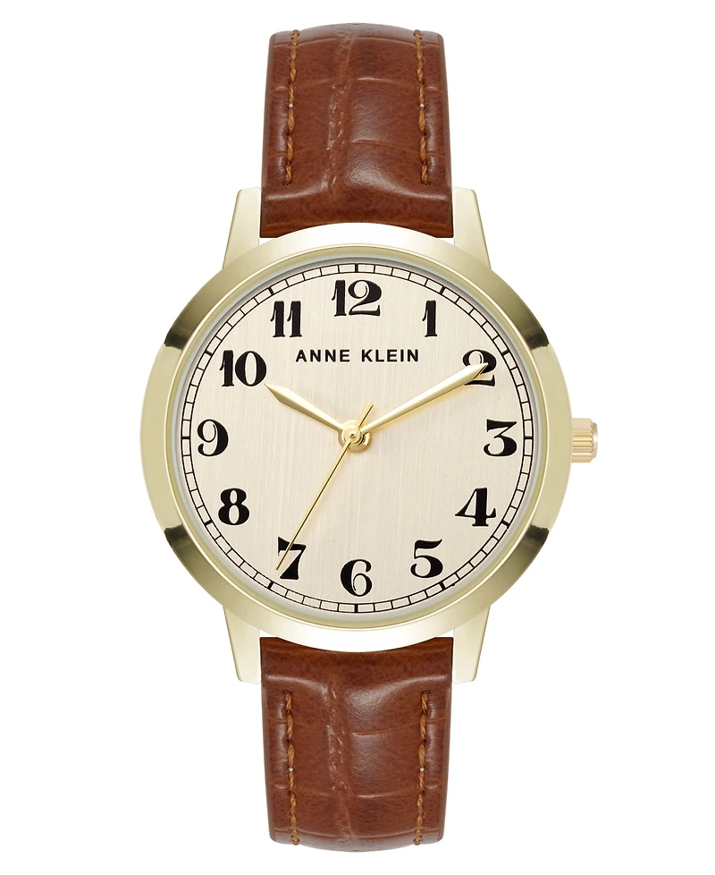 Anne Klein Women's Quartz Casual Polyurethane Leather and Gold-Tone Metal Alloy Boyfriend Watch