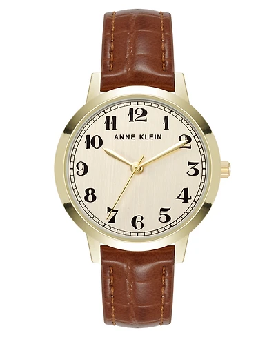 Anne Klein Women's Quartz Casual Polyurethane Leather and Gold-Tone Metal Alloy Boyfriend Watch