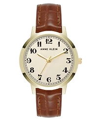 Anne Klein Women's Quartz Casual Polyurethane Leather and Gold-Tone Metal Alloy Boyfriend Watch