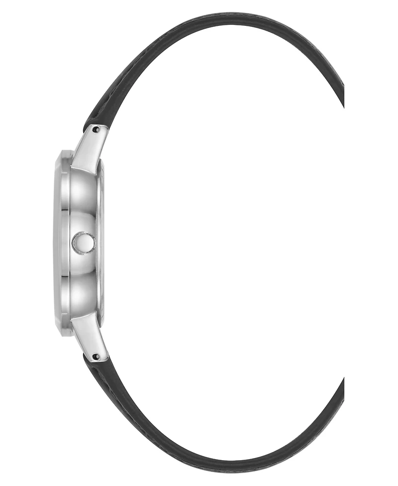 Anne Klein Women's Quartz Casual Black Polyurethane Leather and Silver-Tone Metal Alloy Boyfriend Watch, 34mm
