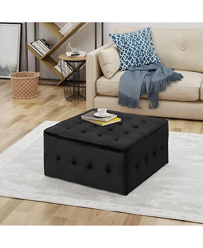 Extra Large Tufted Square Cocktail Ottoman, Upholstered in Soft Velvet, Perfect for Extra Seating, a Comfortable Footrest, or a Stylish Coffee Table A