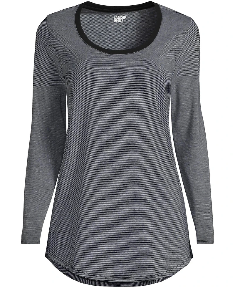 Lands' End Women's Long Sleeve Power Performance Scoop Neck Curved Hem Tunic Tee