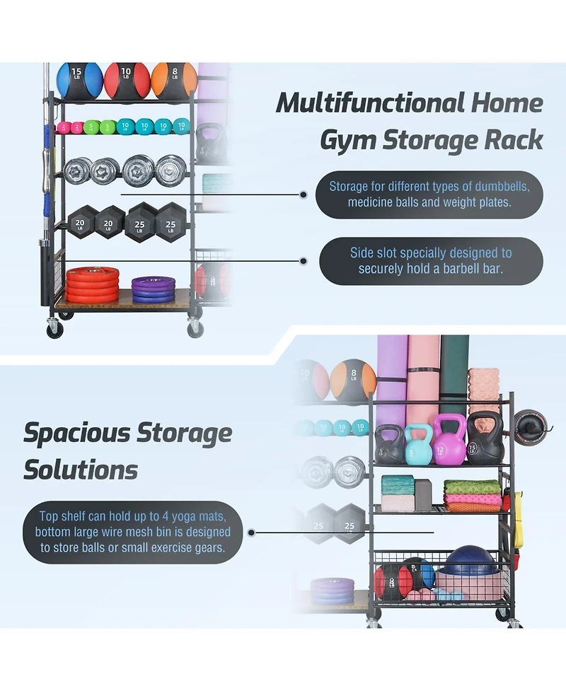 Mythinglogic Weight Capacity Sports Storage Garage Organizer Dumbbells Kettlebells Lifting Rod Multifunction Equipment Rack