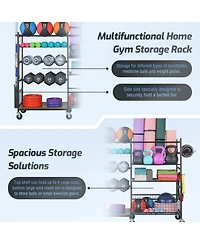 Mythinglogic Weight Capacity Sports Storage Garage Organizer Dumbbells Kettlebells Lifting Rod Multifunction Equipment Rack