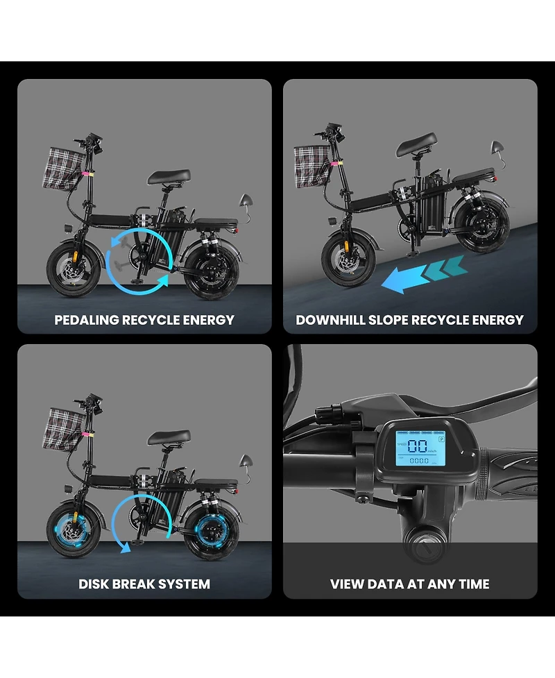 Ltmate Global Inc. Foldable Electric Bicycle, 500W Peak Motor 45 Miles 80KM Max Range, Upgraded E-bike with Front Basket