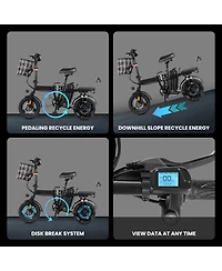 Ltmate Global Inc. Foldable Electric Bicycle, 500W Peak Motor 45 Miles 80KM Max Range, Upgraded E-bike with Front Basket