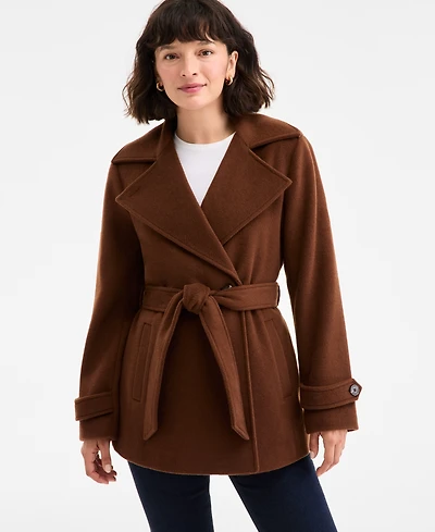 Michael Michael Kors Petite Short Belted Wrap Coat, Exclusively at Macy's