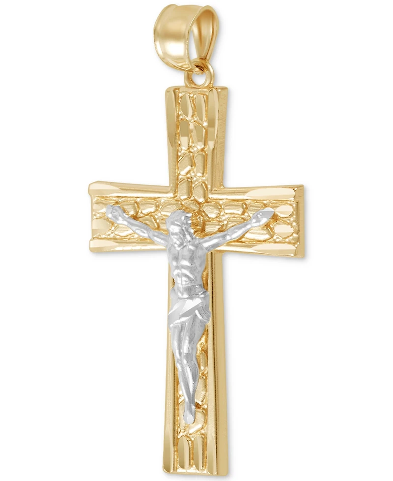 Men's Nugget Motif Christ Figure Crucifix Pendant in 14k Two-Tone Gold