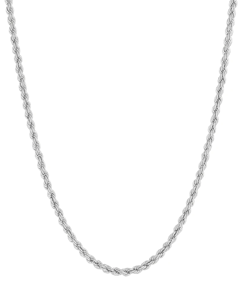 Italian Gold Polished Glitter Rope Link 22" Chain Necklace in 14k White Gold