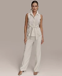 Donna Karan New York Women's Sleeveless Tie-Front Collared Shirt