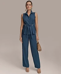 Donna Karan New York Women's Sleeveless Tie-Front Collared Shirt