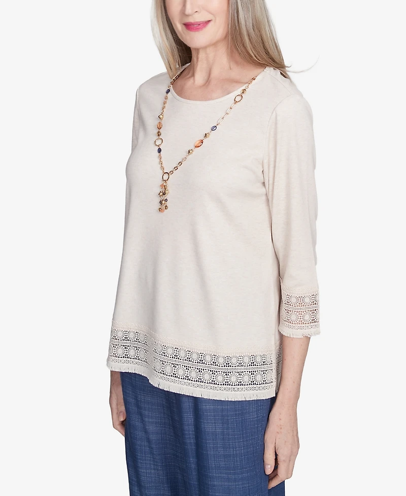 Alfred Dunner Women's Summer Solstice Lace Trimmed Knit Top