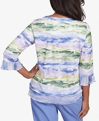 Alfred Dunner Women's Santa Fe Watercolor Biadere Striped Top