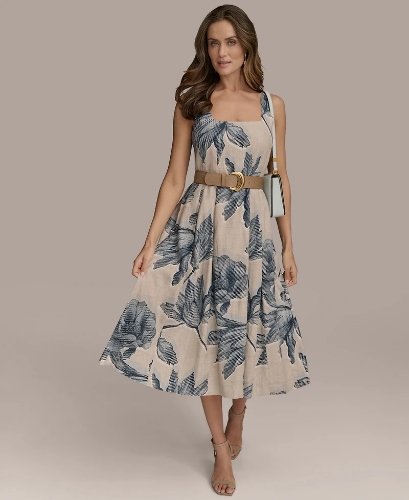 Donna Karan New York Women's Sleeveless Linen-Blend Belted Dress