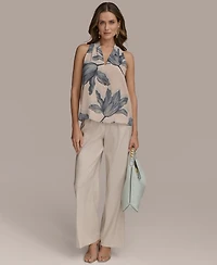 Donna Karan New York Women's Sleeveless Printed V-Neck Blouse