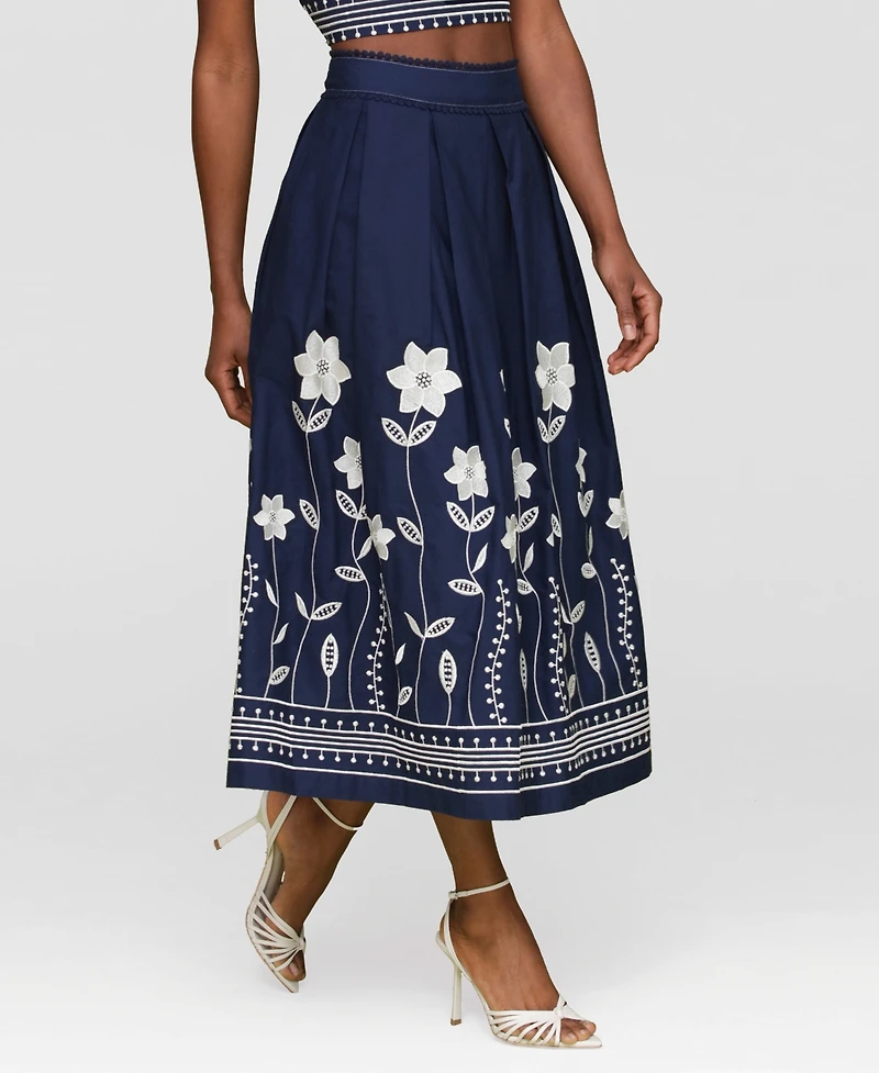 Avec Les Filles Women's Cotton Embroidered Midi Skirt