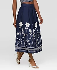 Avec Les Filles Women's Cotton Embroidered Midi Skirt