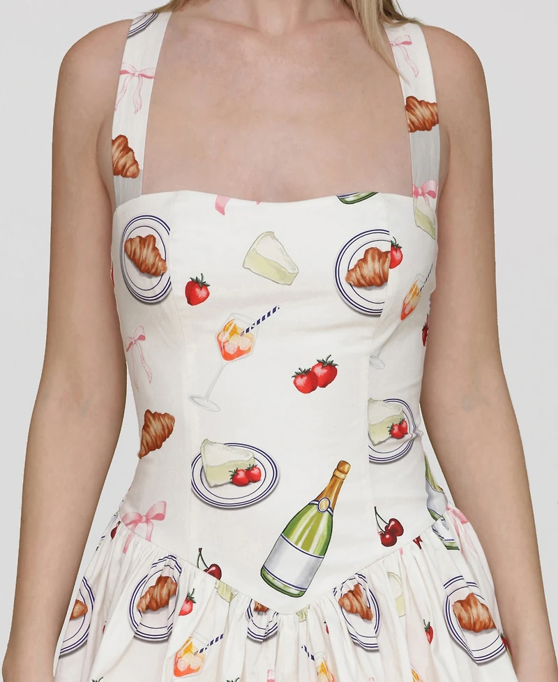 Avec Les Filles Women's Printed Drop-Waist Flounce Romper Dress