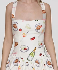 Avec Les Filles Women's Printed Drop-Waist Flounce Romper Dress