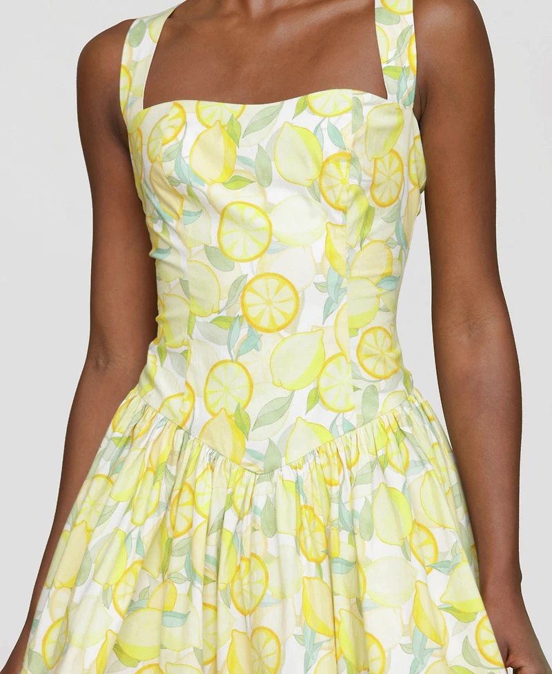 Avec Les Filles Women's Printed Drop-Waist Flounce Romper Dress
