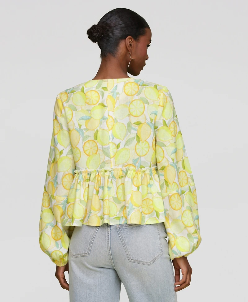 Avec Les Filles Women's Printed Tie-Front Balloon-Sleeve Blouse