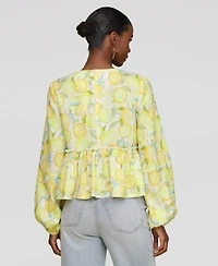 Avec Les Filles Women's Printed Tie-Front Balloon-Sleeve Blouse