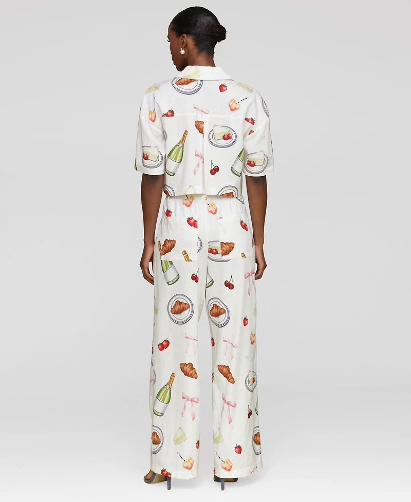 Avec Les Filles Women's Printed High-Rise Wide-Leg Pants