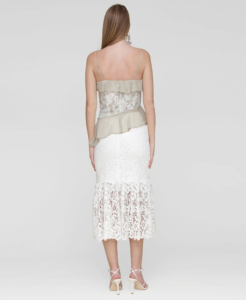 Avec Les Filles Women's Ruffle Lace-Panel Asymmetric Top