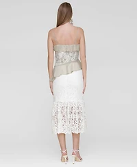 Avec Les Filles Women's Ruffle Lace-Panel Asymmetric Top