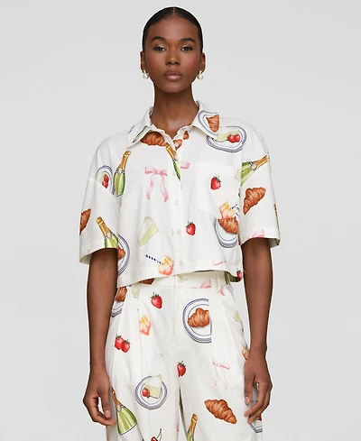 Avec Les Filles Women's Printed Button-Front Camp Shirt