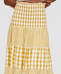 Avec Les Filles Women's Cotton Check Tiered Smocked-Waist Maxi Skirt