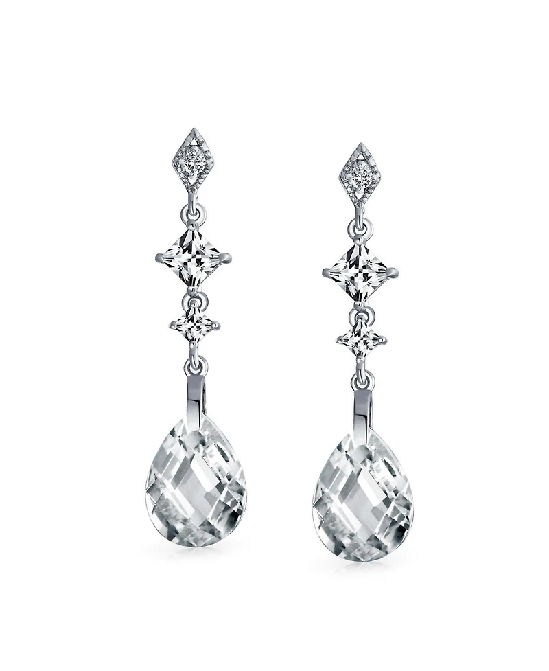 Bling Jewelry Briolette Faceted Teardrop Pear Shape Cubic Zirconia Cz Chandelier Earrings Sterling Silver