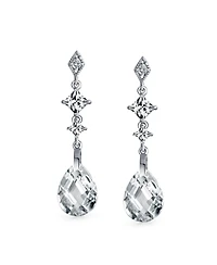 Bling Jewelry Briolette Faceted Teardrop Pear Shape Cubic Zirconia Cz Chandelier Earrings Sterling Silver