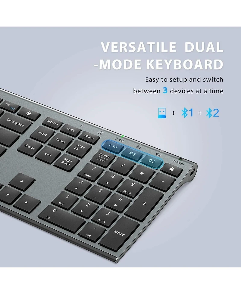 DK03 Bluetooth Keyboard and Mouse, Rechargeable Dual-Mode (Bluetooth 4.2 + 2.4G) Wireless Keyboard and Mouse Combo